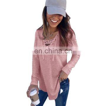 2020 New Arrival Fashion Style Long Sleeve V-neck Solid T-shirt For Women photo-3