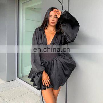 LAITE D2180 Ins Hot Sales Autumn&winter V-neck Fashion Retro Bodycon Women Casual Dresses A-line Sexy Dresses photo-2