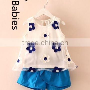 Summer girls boutique outfits 2016 baby embroiery tops and cotton shorts                        
                                                                                Supplier's Choice