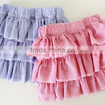 Knit fabric elastic waist Three tiers ruffle short skirt for little girl