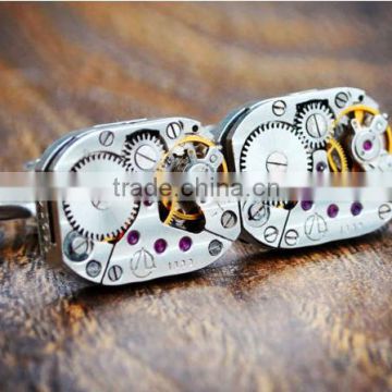 SILVER WATCH MOVEMENT STEAMPUNK CUFFLINKS CUFF LINKS VINTAGE WEDDING MENS GIFT