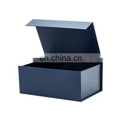 Luxury Sturdy a5 Deep Navy Blue Folding Magnetic Gift Tie Box With Ribbon photo-3