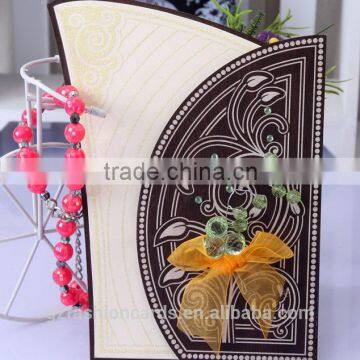 2016 Luxury laser cut greeting bowknot handbag wooden wedding invitation card