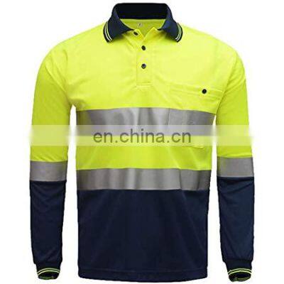 Custom Design Long Sleeve Polo Shirts with Reflective Strips Working Polo T Shirt Reflective Tape