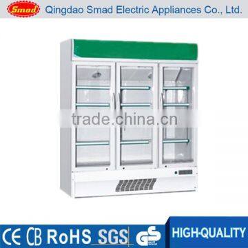 1000L comercial three door display upright beverage cooler