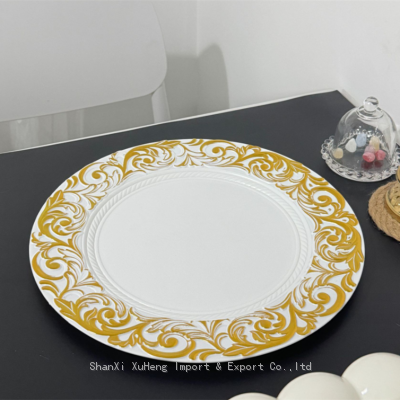 Bulk luxury Custom Wholesale Plastic White Gold Charger Plates for Dining Wedding Dinner Plates