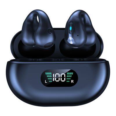 TWS Q80 Wireless Headphones Bluetooth 5.3 Bone Conduction Earphones Earclip Design Touch Control LED Earbuds Sports Headset