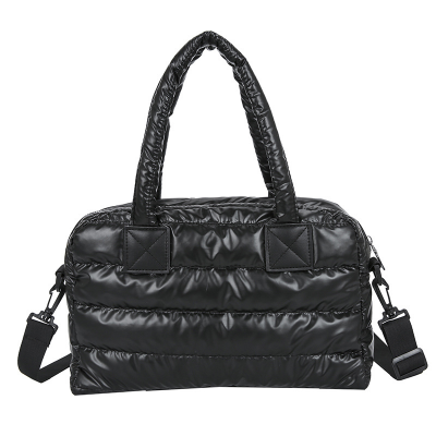 Custom Black Overnight Bag Puffer Padded Travel Duffel Bag Weekender Bag