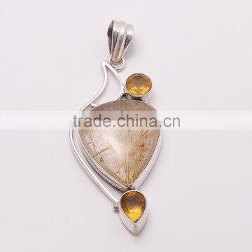 GOLDEN ROTILE AND CITRINE PENDANT 925 Sterling Silver Pendant, SILVER JEWELRY EXPORTER,SILVER JEWELRY WHOLESALE,SILVER EXPORTER