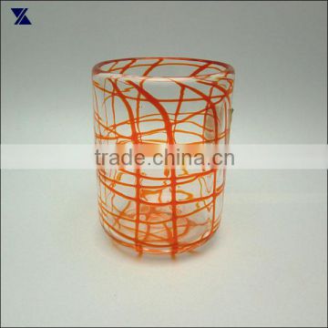 Hot Sale Clear With Orange Strip Cylinder Stemless Glass Tumbler