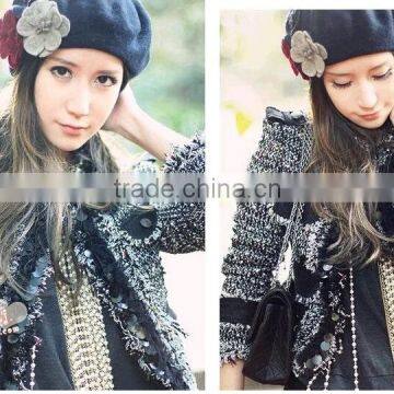 Wholesale Three Flowers Decorated Women Charm Elegant Wool Hat Beret