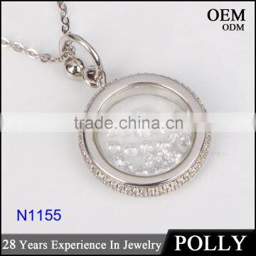 925 silver artificial diamond round ring pendant for women large sterling silver pendant