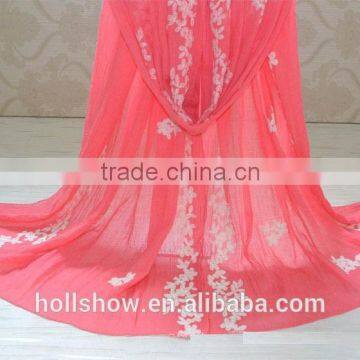 Beautiful Flower Leaf Embroideried Muslim Women Head Scarf Cotton Hijab