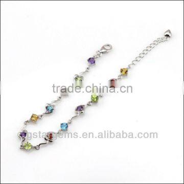 925 Sterling Silver Natural Colour Stone Bracelet Semi Precious Stone Jewelry Hong Kong Wholesale