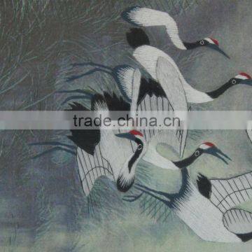 Silk Handmade Embroidery of Cranes for Home Decoration photo-2