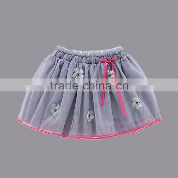 new design grey applique lovely girls skirts, tulle chiffon bowknot kids tutus, wholesale ruffle tutu petticoat child