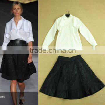 New Fashion Dress Runway Western Style 2014 Long White Shirt+hollow Out Skirt Fashion Women Dress Wholesale L17072