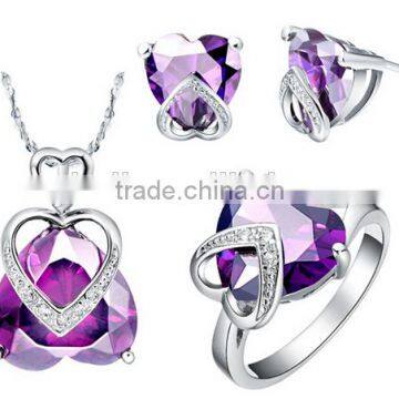 Europe and America Style Amethyst Zirconia Heart Jewelry Set