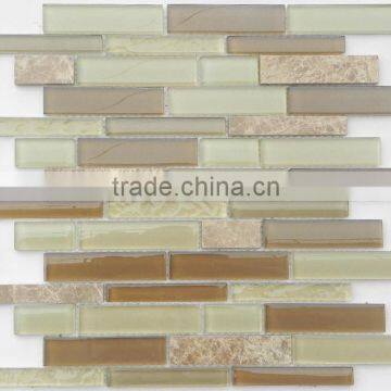 Lighe Brown Mix Mosaic 8MM Strip Glass Mosaic Mix Marble Stone Mosaic tile