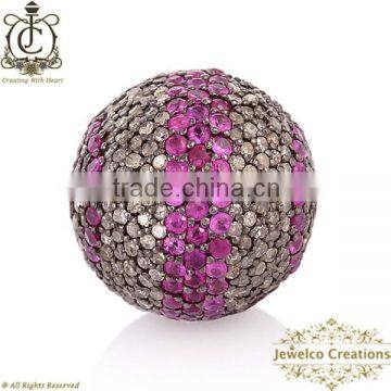 Pave Diamond Ruby Gemstone Beads , Diamond Pave Beads & Ball, 925 Sterling Silver Vintage Jewelry, Fashion Beads Findings