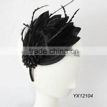 Sinamay hair fascinator covering with feathers and trimming with one brooch