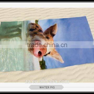 3D digital print fast deliver 2015 hot sale printed funny beach towel interesting fancy water pig towel