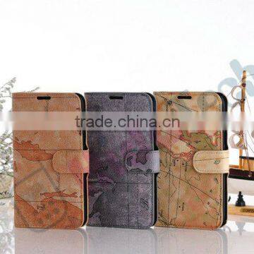 World Map Leather Case for Samsung Galaxy Note2 N7100, Wallet Leather Case For Galaxy With Inside Card Slots