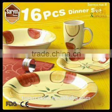 16pcs Hand Print Stoneware Dinner Set With Solid Color photo-2