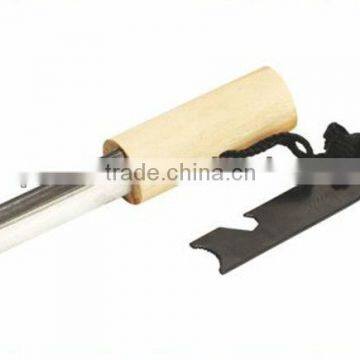 wood round handle fire starter with rod stick