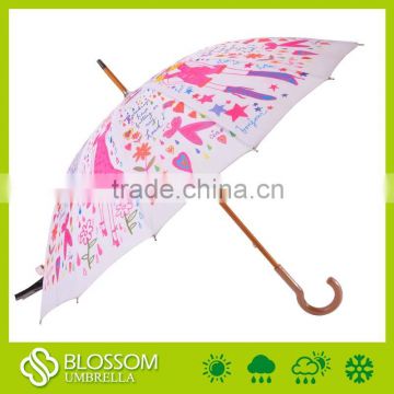 Wooden shaft standard size sex beautiful girl wooden stick umbrella