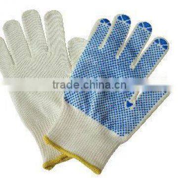 Nylon/cotton knitted gloves with pvc dots on one side