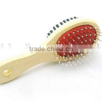 double head Pet brush in wood timber handle