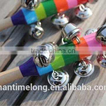 Baby Rainbow Toy Kid Pram Crib Handle Wooden Activity Bell Stick Shaker Rattle