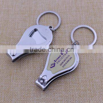 Easy design epoxy sticker nail clippers with bottle opener keychain promotion gifts