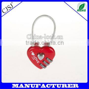 2015 promotional gifts cable lock children lovely red heart padlock