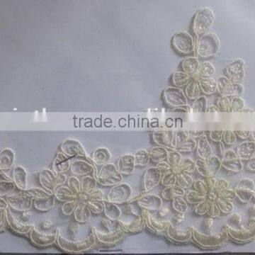 2015 new design Embroidery trimmingg lace with cord for veil/ lace border for weddling dress