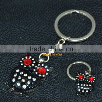 3D cute crystal owl keychain and animal keychain key ring