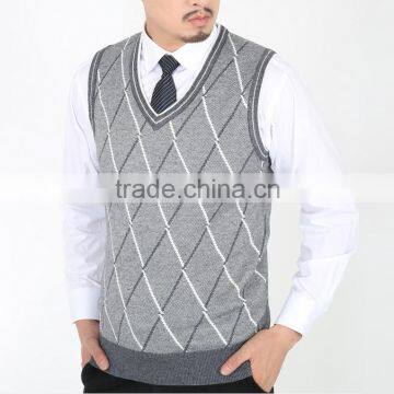 2015 New fall classic style v-neck organic cotton men's formal argyle sweater vest