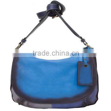 MD6038 newest two tone blue designer genuine leather shoulder bag for women