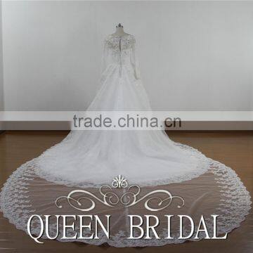 Long Sleeve Appliqued Lace Crystal Beaded Arabic Wedding Dress For Muslim Woman Quality Choice photo-3