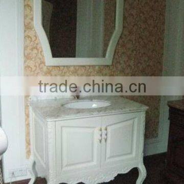 Drama white Antique single sink wooden mirror and vanity top with Baltic Brown/Classic solid wood bathroom vanity or cabinet