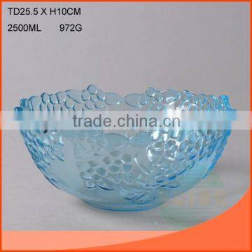 2500ml glass salad bowl with decorative embossment for dining in different colors