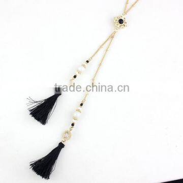 2015 Newest Long Black Tassel Pendant Pearl Inlaid Gems Necklace photo-4