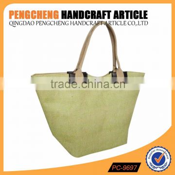 fashion green color paper straw and jute material women shopping handbags