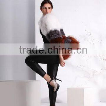 Hot! Cheap knitted dyed color fox fur coat for sexy girl