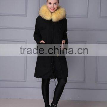 Brand Fashion Womens Genuine Fox Fur Lining Parka With Raccoon Fur Hood photo-5