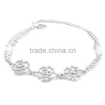 Top design hot selling silver rhinestone rose flower korean bracelet