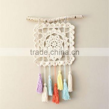 hand made white crochet macrame wall hanging with tassels