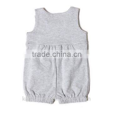 Newest Cute Plaid Wood Button Decorated Grey Sleeveless Cool Cotton Baby Boy Rompers photo-2
