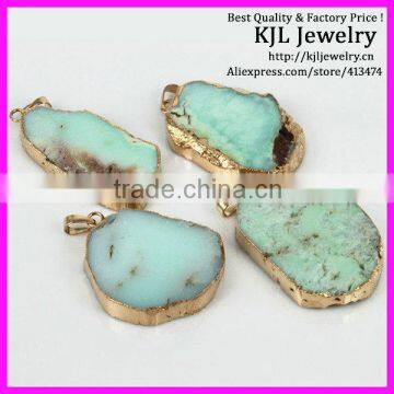 GZKJL-CT0106 Natural semi stone Australia jade connector green aventurine stone male women fashion druzy pendant
